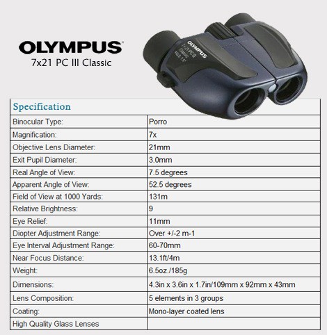 Olympus 7X21 PC III Classic Dürbün